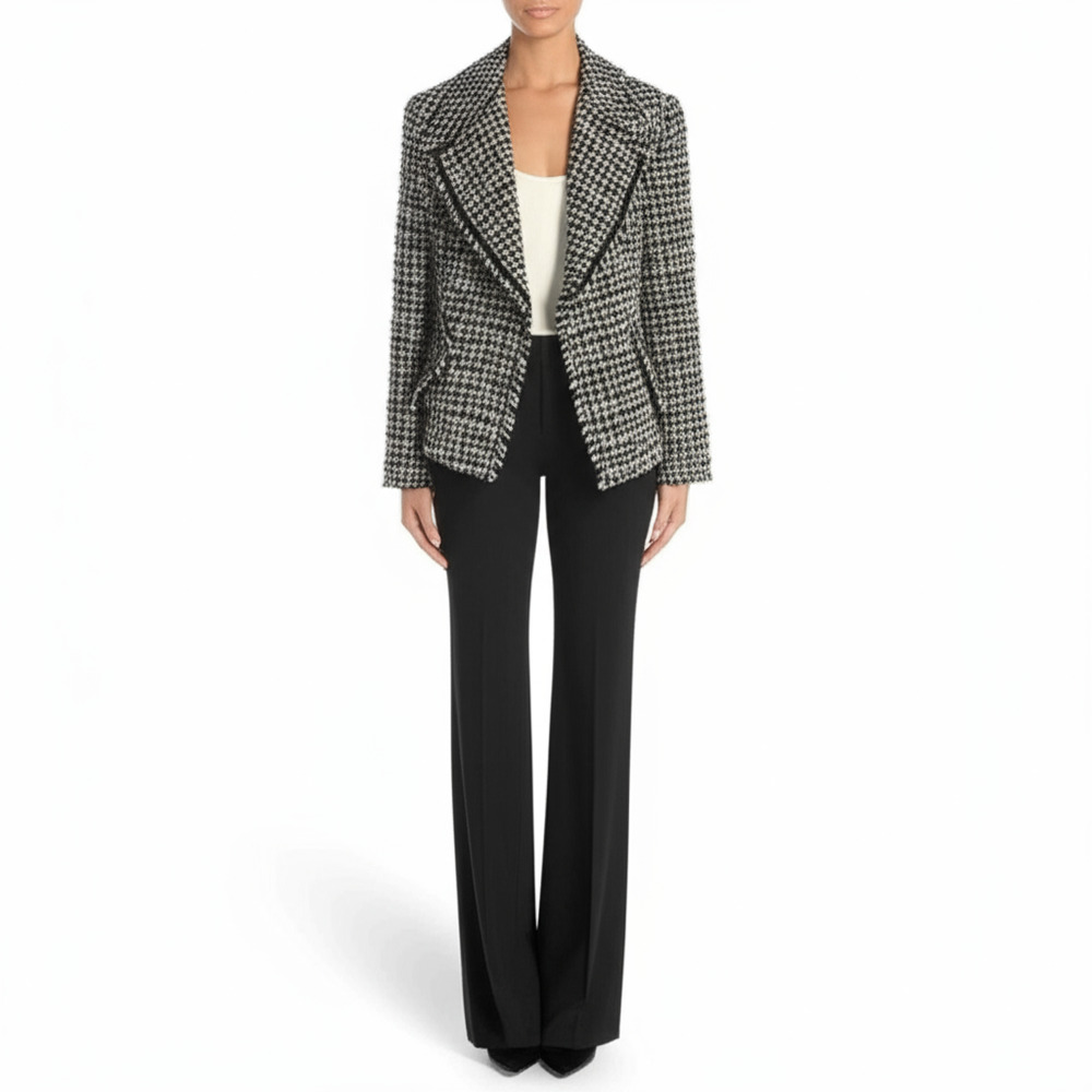 Coldwater Creek Women's Black White Boucle Asymmetrical Jacket Size 14